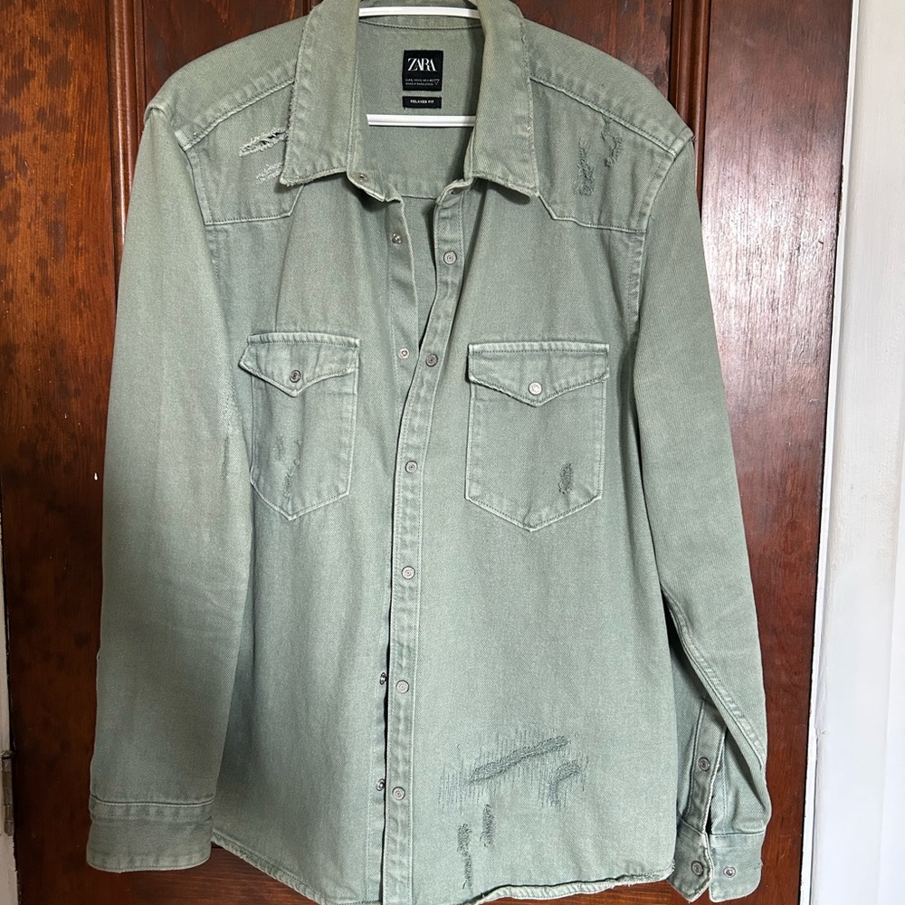 Zara Sage Green Button-Up Shirt